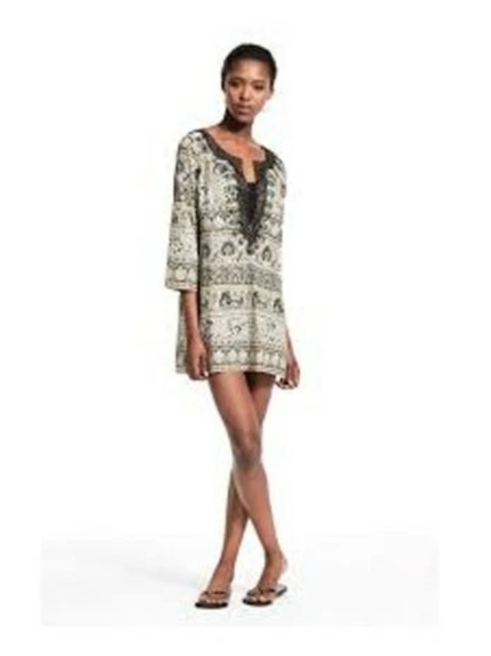 CALYPSO ST. BARTH 100% SILK Olifant Tunic Mini Dress Coverup Brown Gold, Size M